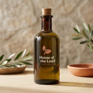 Extra virgin olive oil bottle, premium cold pressed olive oil for cooking, salads, and healthy Mediterranean meals