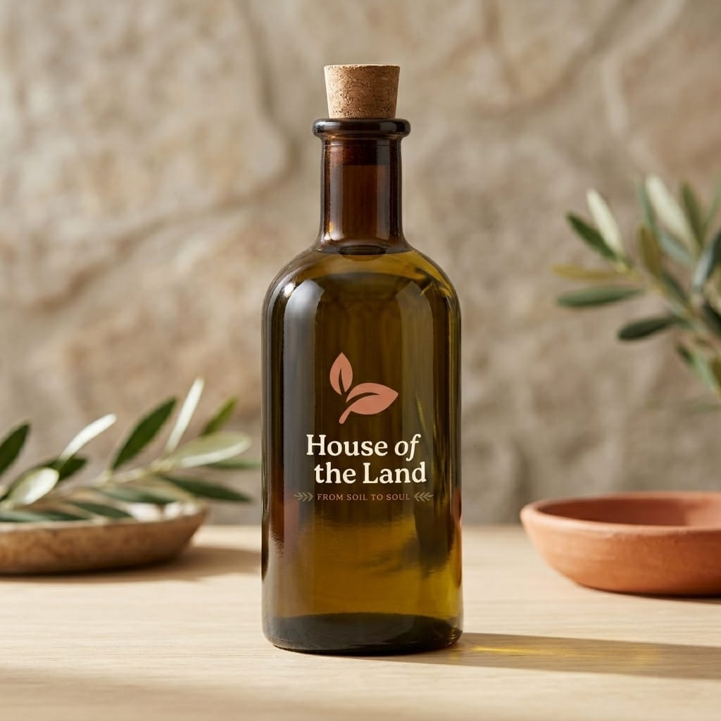 Extra virgin olive oil bottle, premium cold pressed olive oil for cooking, salads, and healthy Mediterranean meals